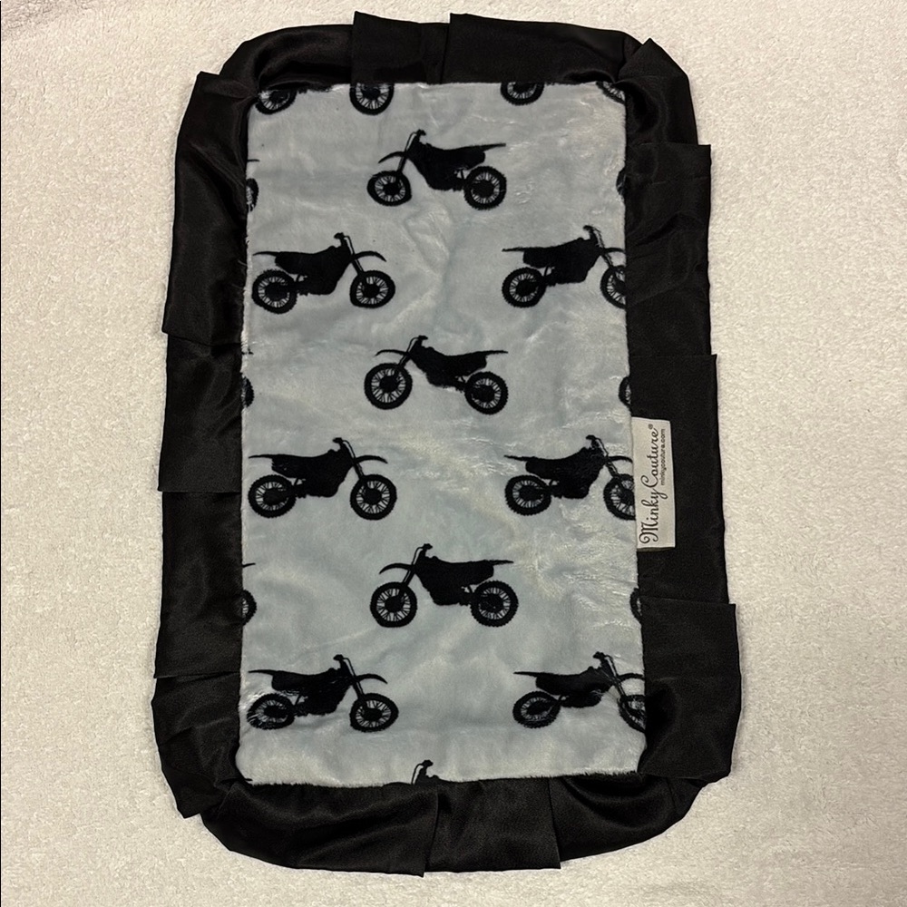 Minky couture Motorcycle Print fleece satin lovey security